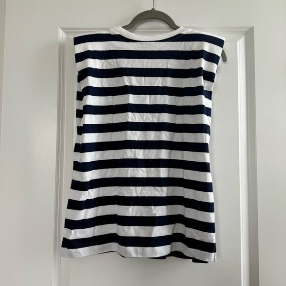 Zara Cotton Striped Shoulder Pad Top T-Shirt - Picture 6 of 8